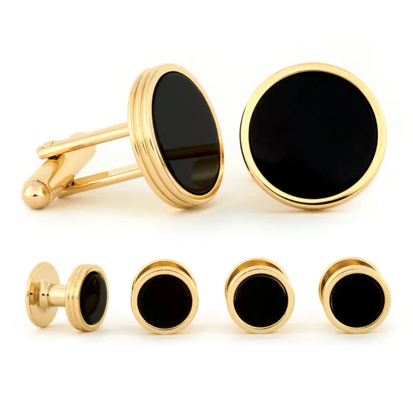 Concentric Onyx Cuff Link & Stud Set