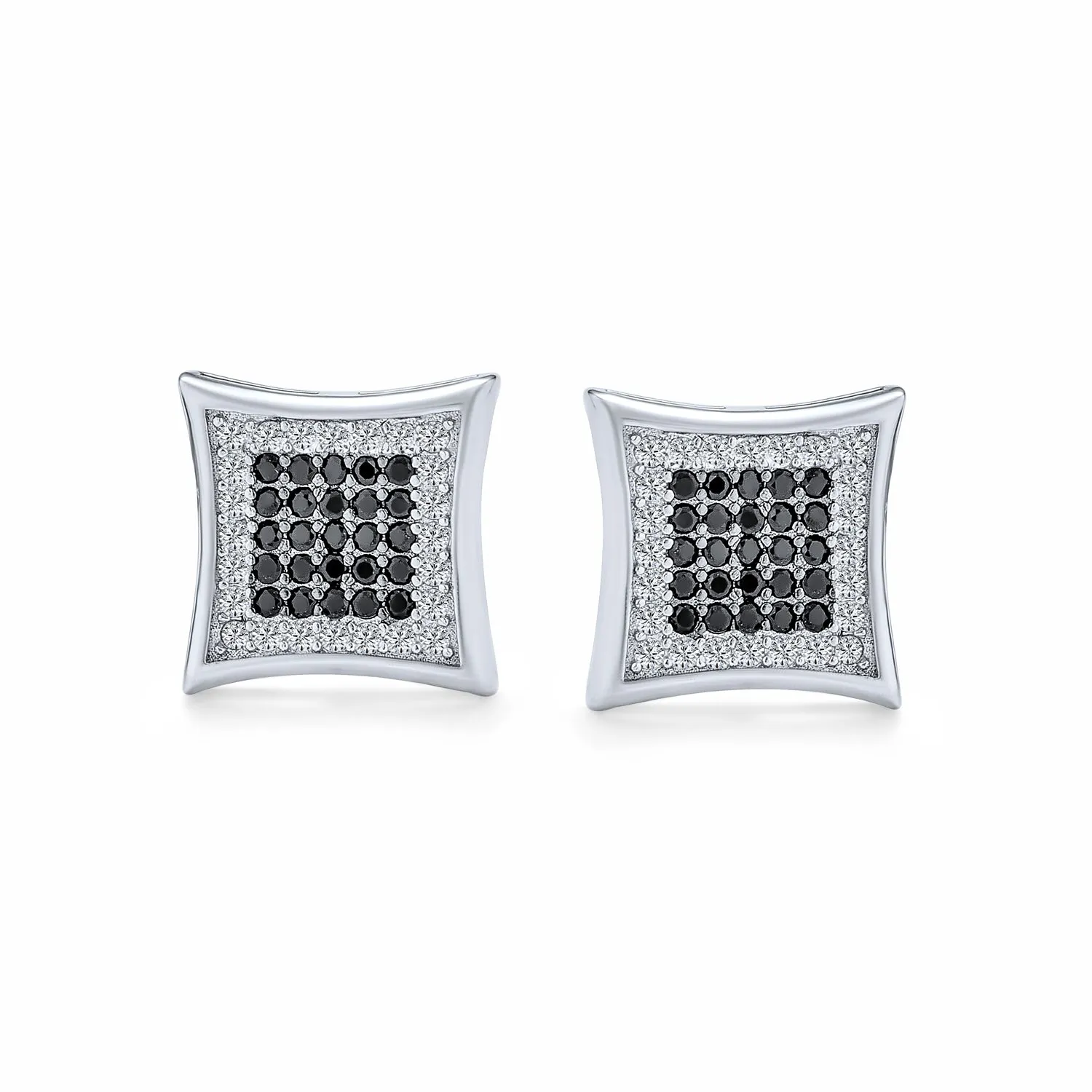 Contemporary Mens 12MM Black & White CZ Stud Earrings in Sterling Silver