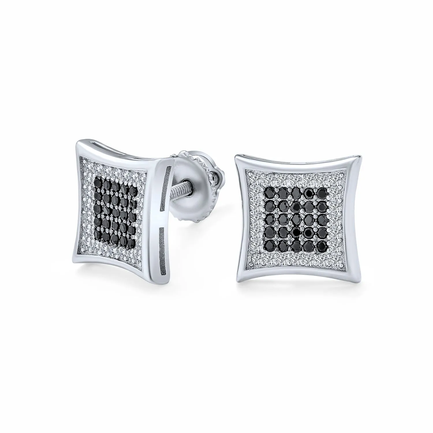 Contemporary Mens 12MM Black & White CZ Stud Earrings in Sterling Silver