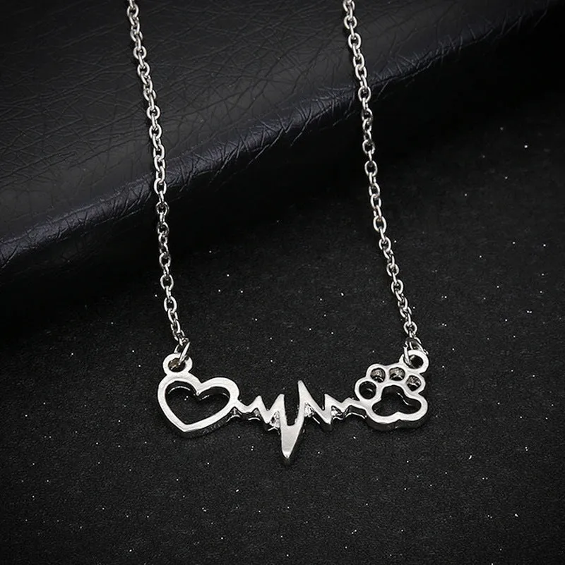 Creative ECG Dog Paw Print Love Necklace