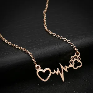 Creative ECG Dog Paw Print Love Necklace