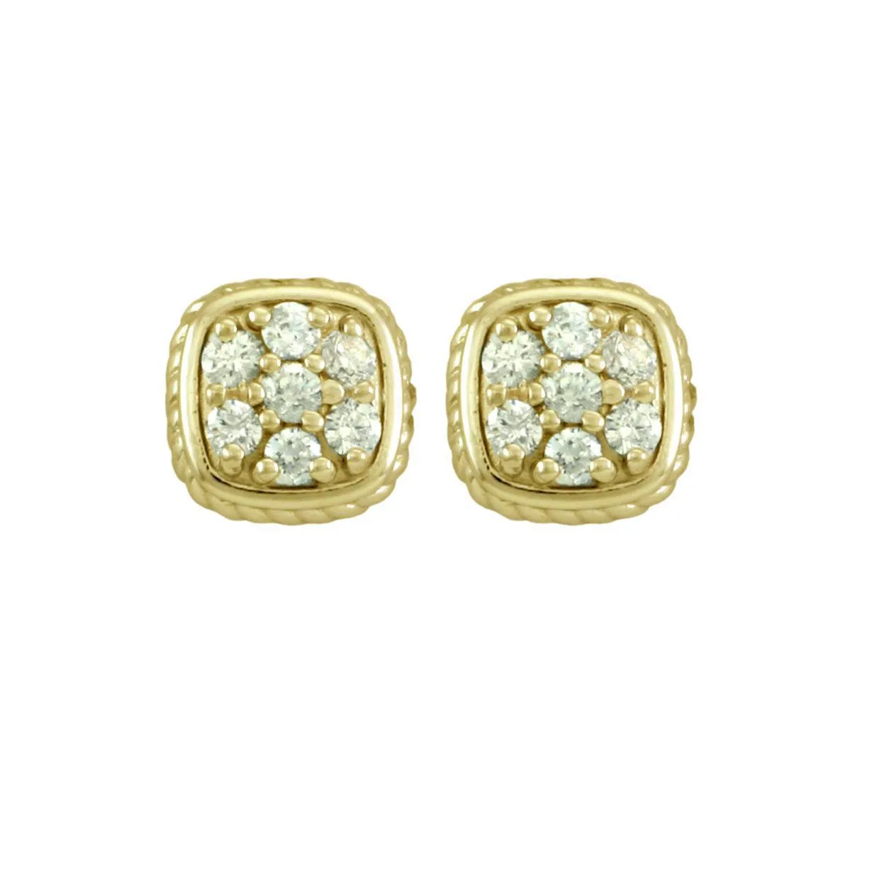 Cushion Cluster Diamond Earrings with rope border-.28tcw - 14k yellow gold