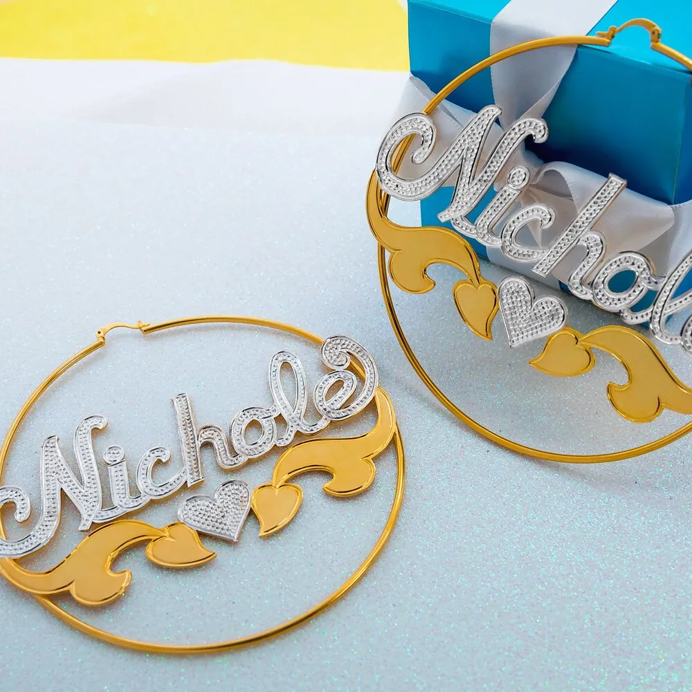 Custom Bamboo Hoop Earrings Personalized Name Earring Bamboo Style Custom Earrings