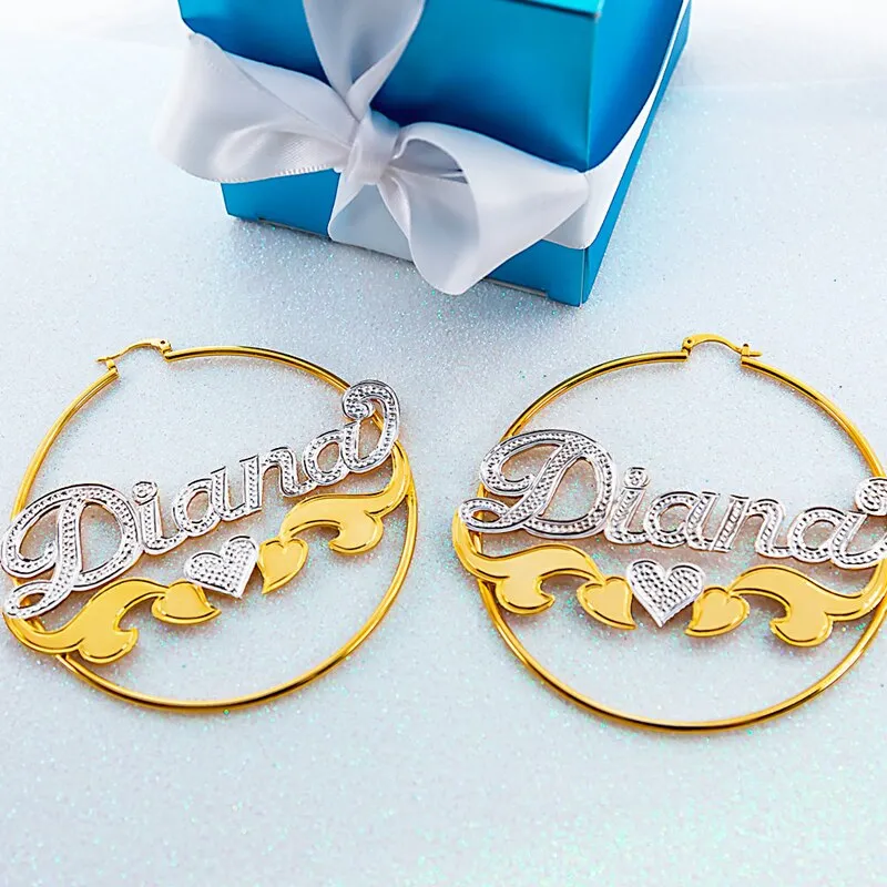 Custom Bamboo Hoop Earrings Personalized Name Earring Bamboo Style Custom Earrings