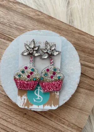 Custom Beaded Birthday Cupcake Earrings