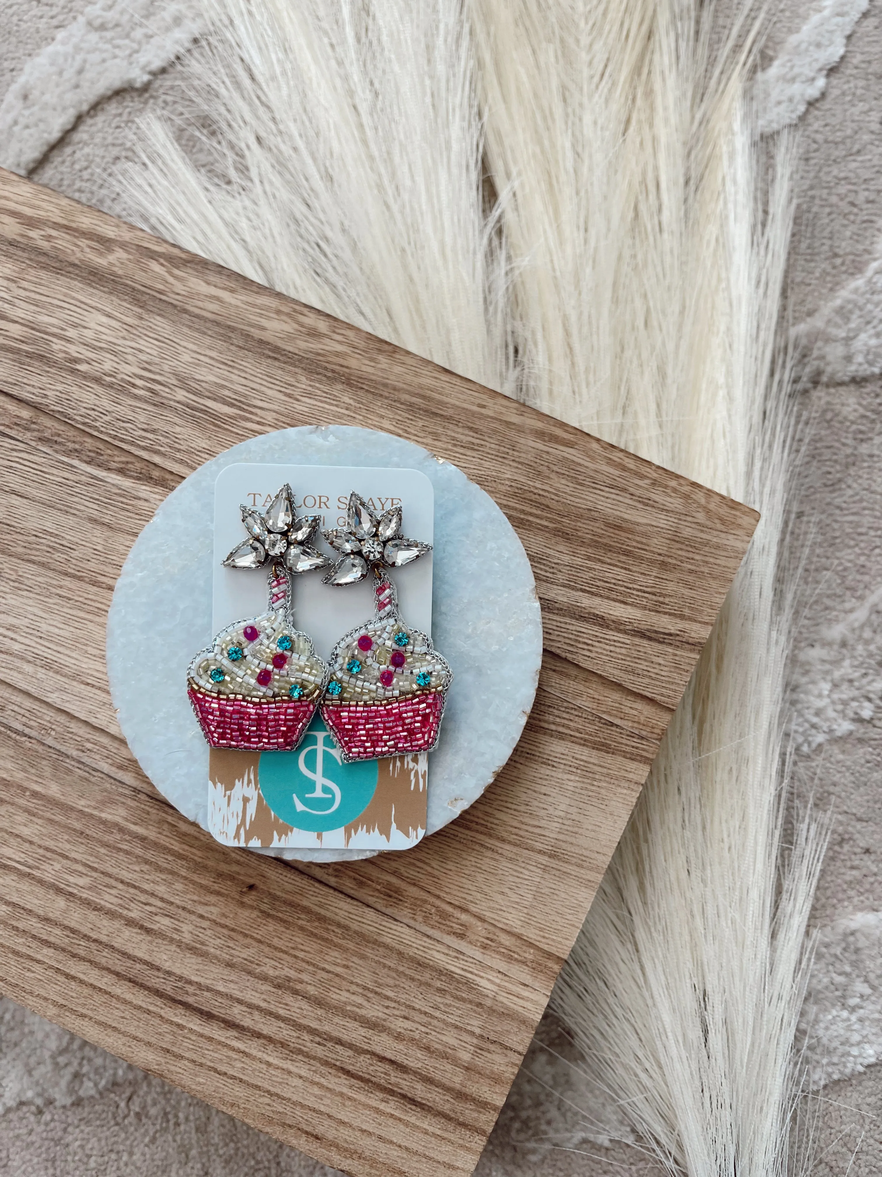 Custom Beaded Birthday Cupcake Earrings