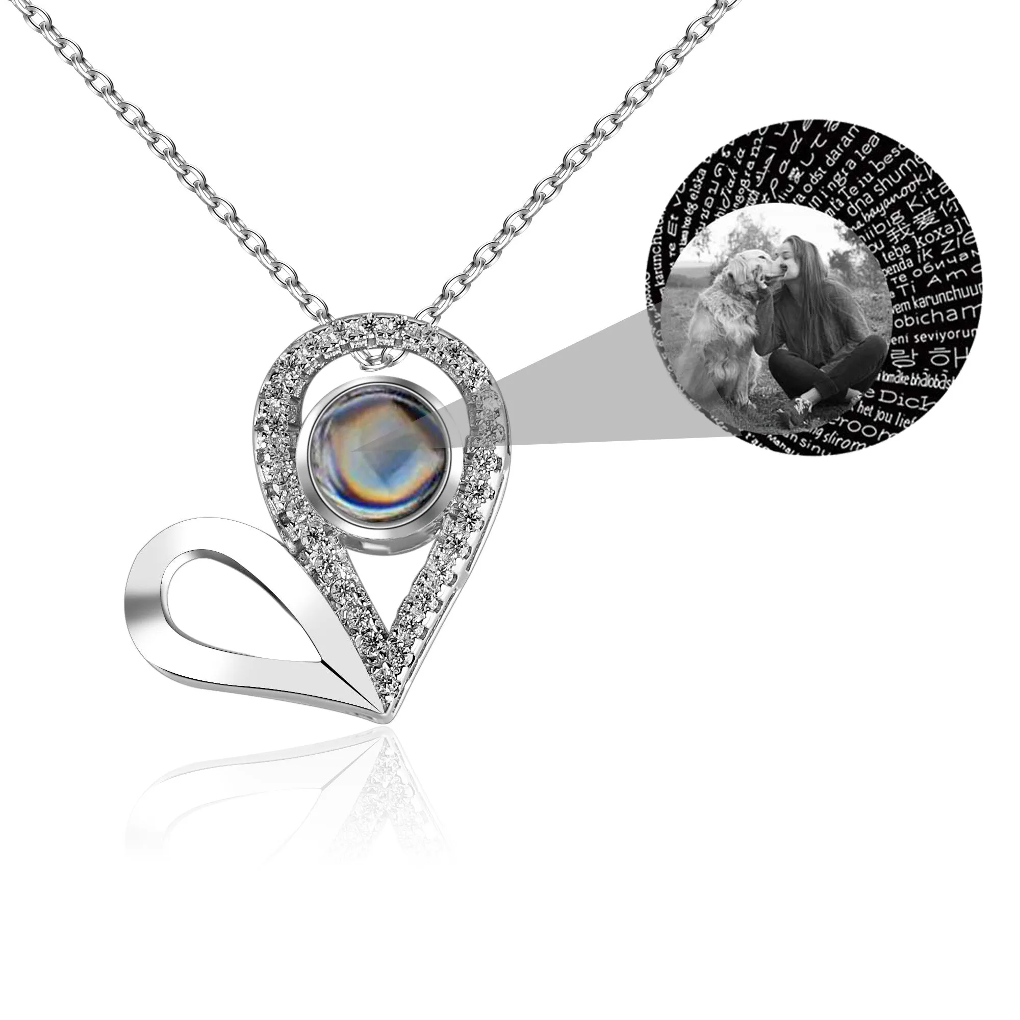 Custom Photo Name Projection Necklace For Love Memory Heart Shaped Necklaces