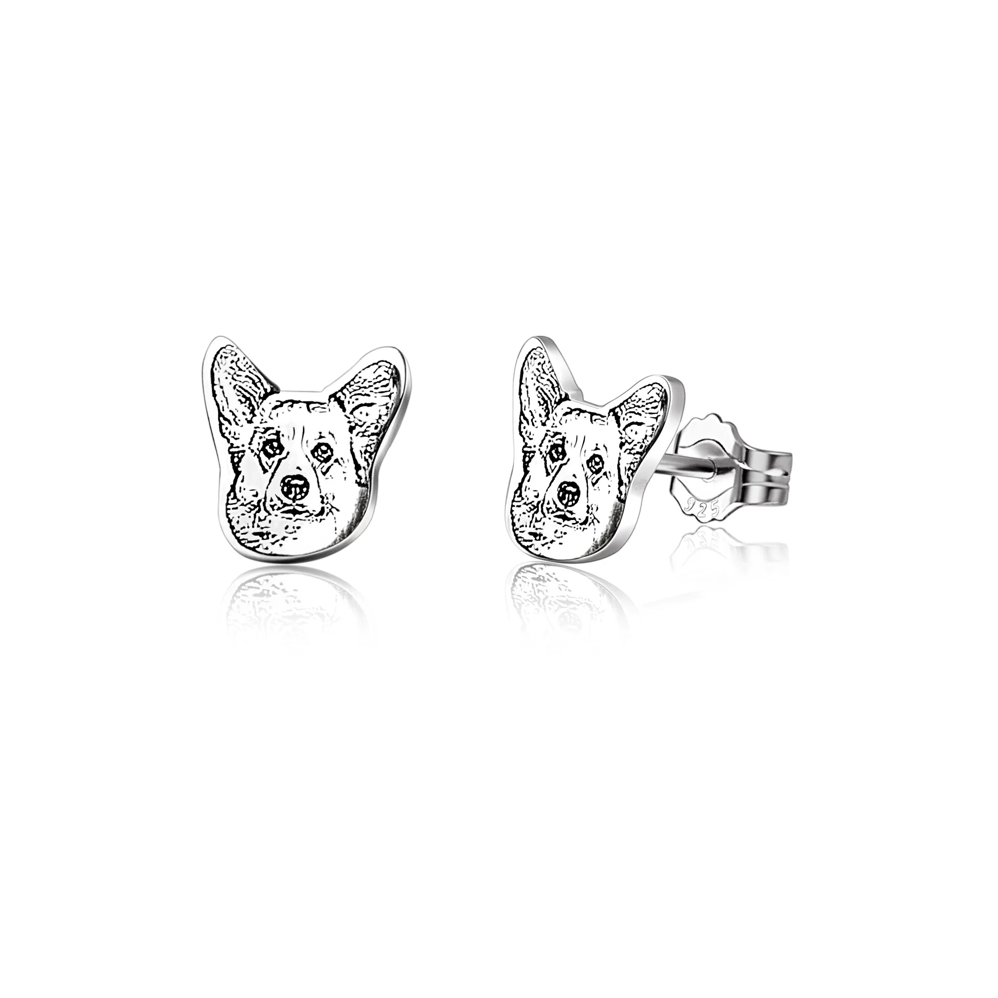 Custom Sterling Silver Pet Portrait Earrings