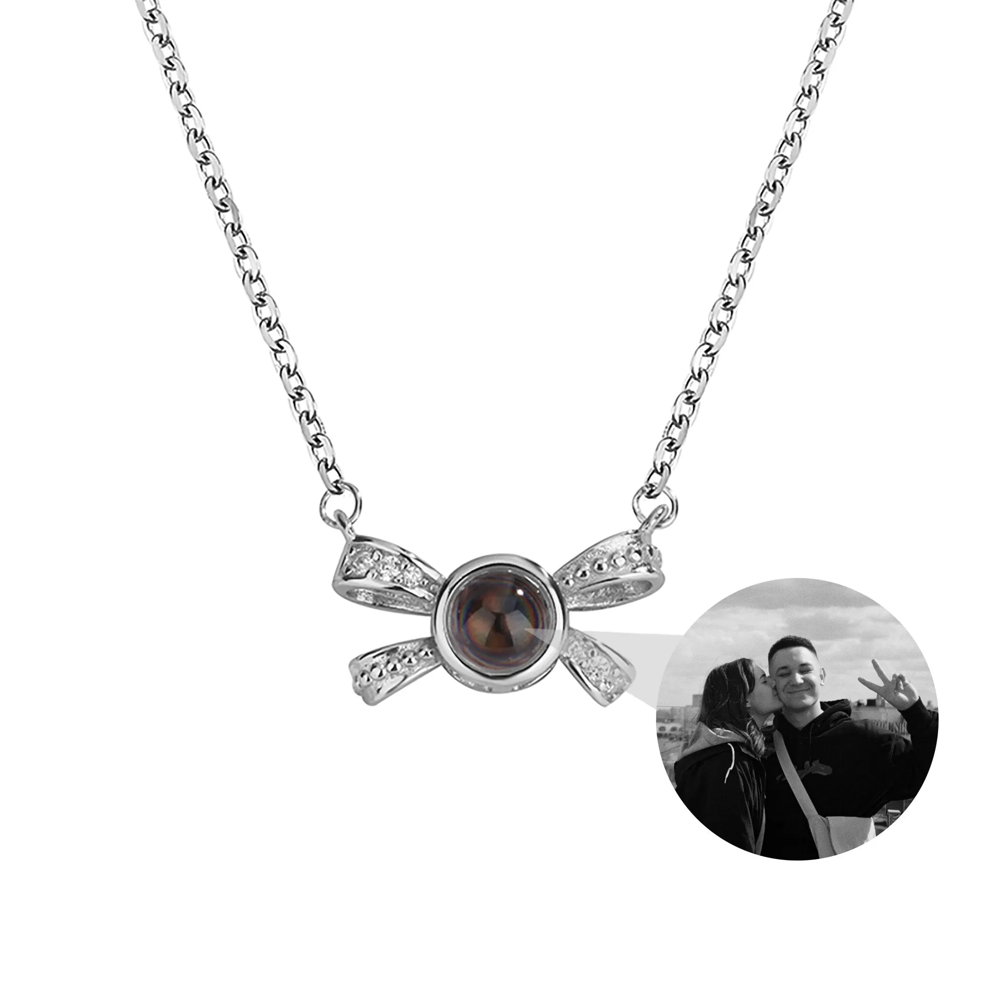 Customized photo bow necklace Projection Necklace Personality Photo Creative Pendant