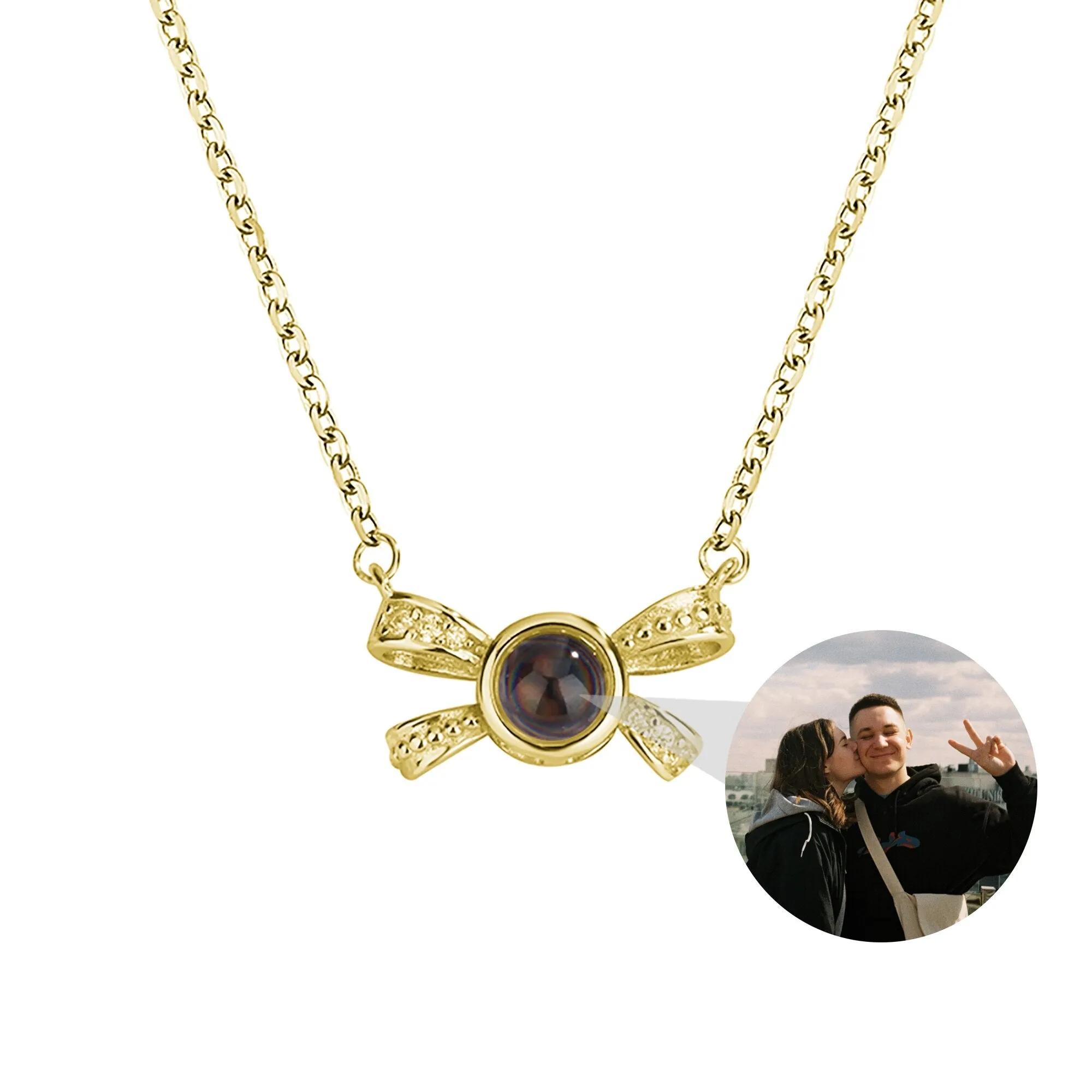 Customized photo bow necklace Projection Necklace Personality Photo Creative Pendant