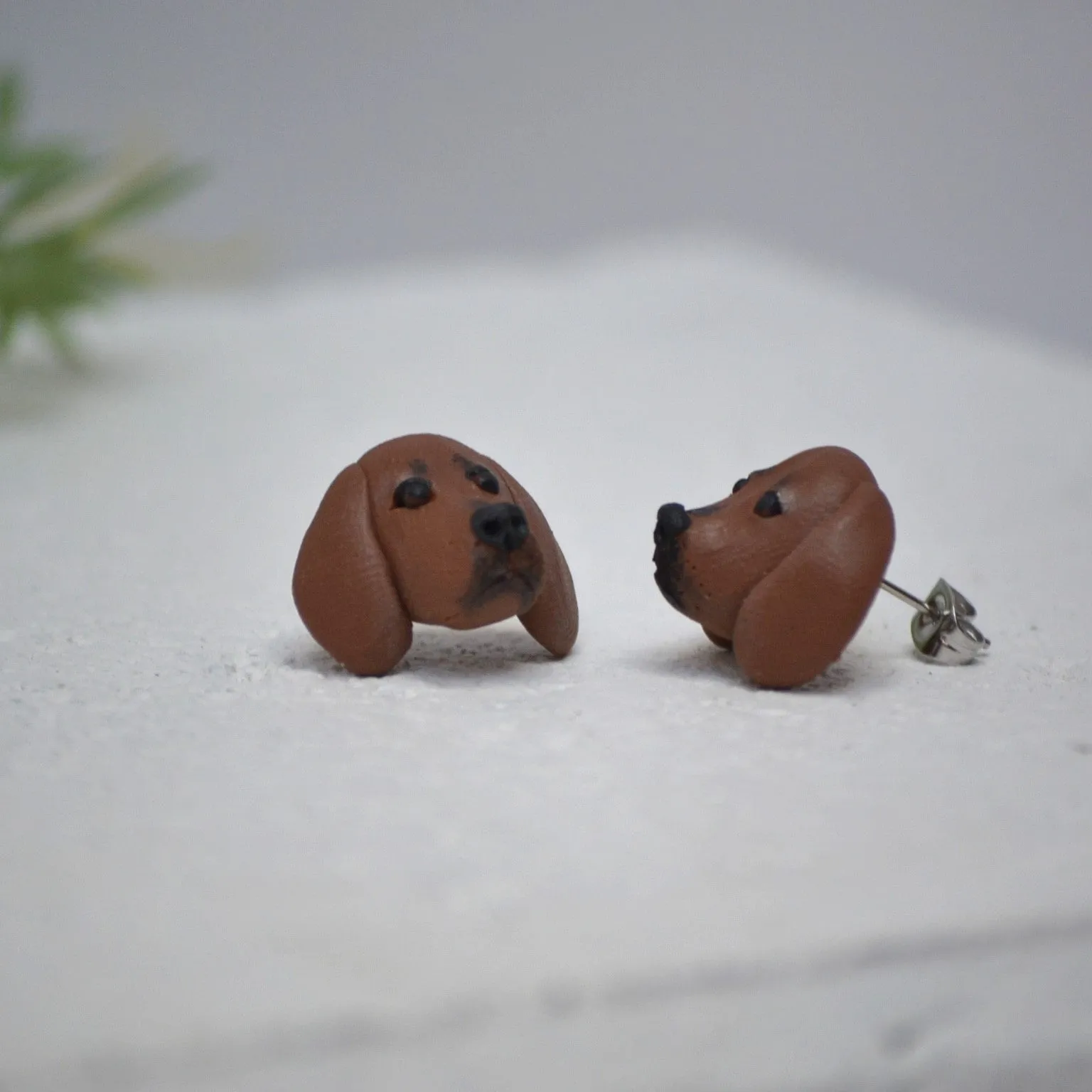 Dachshund earrings - handmade polymer clay sausage dog studs