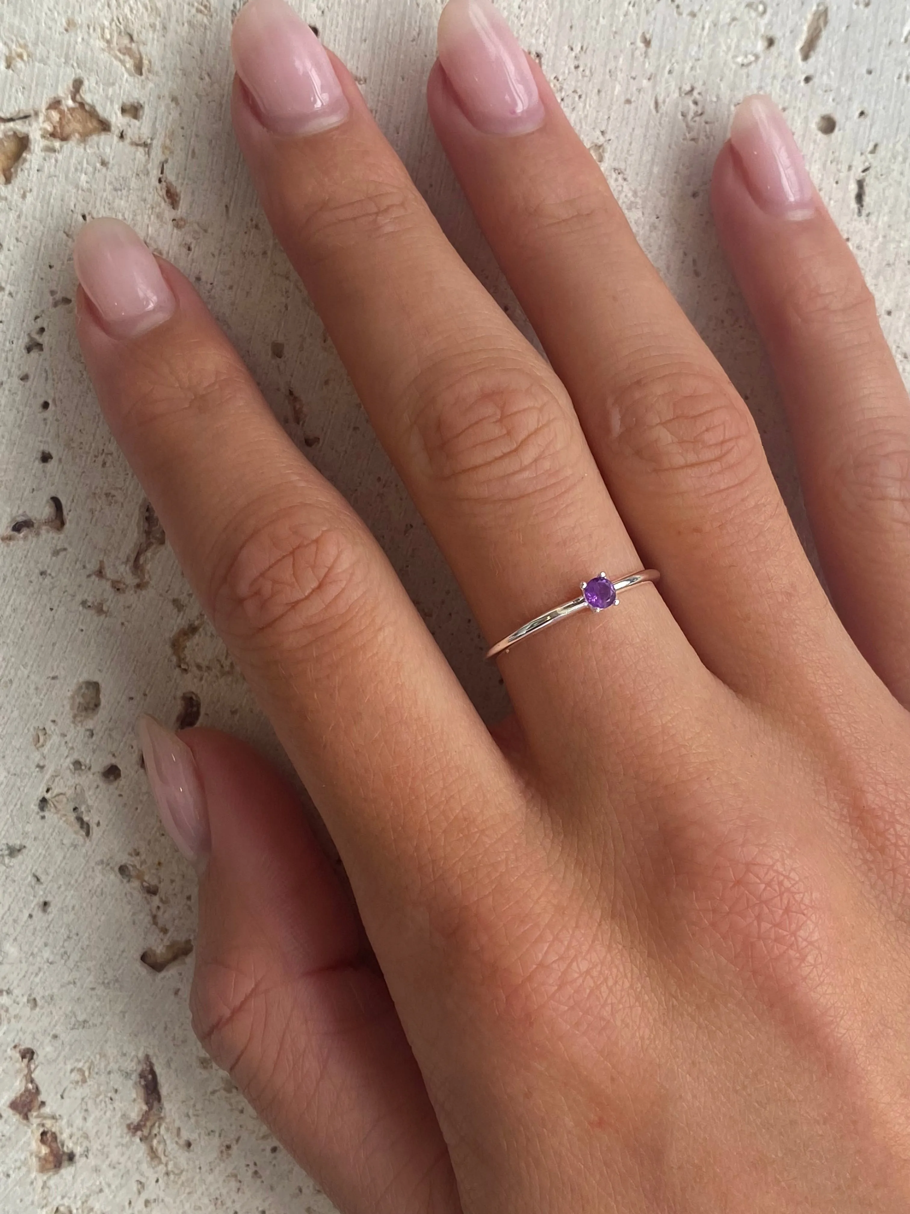 Dainty Silver Amethyst Ring