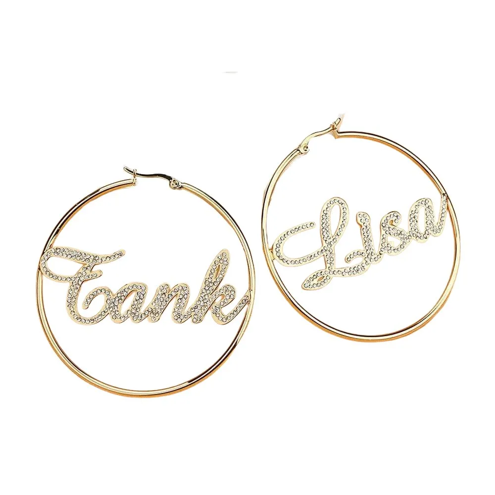 Diamond Nameplate Custom Hoop Earrings