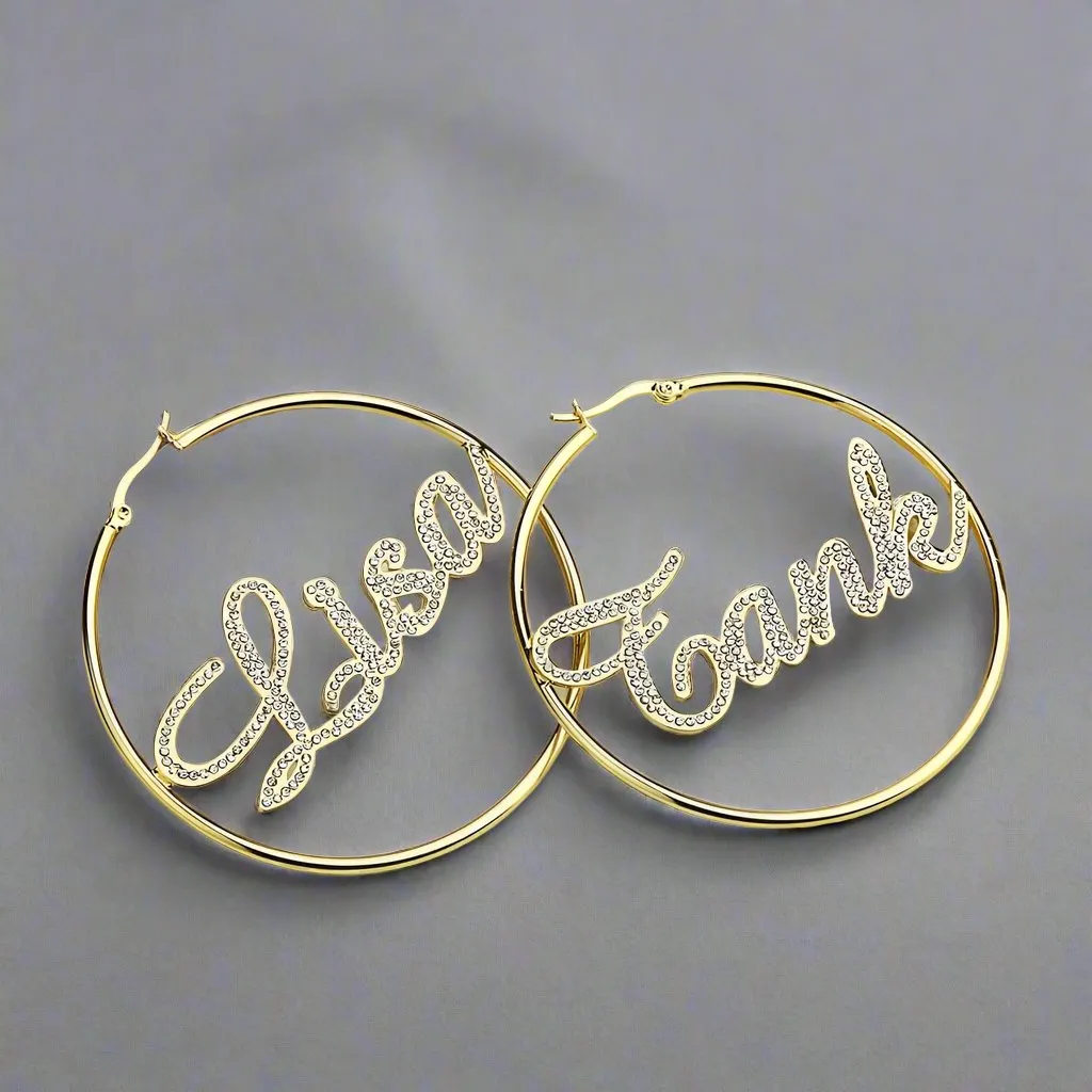 Diamond Nameplate Custom Hoop Earrings