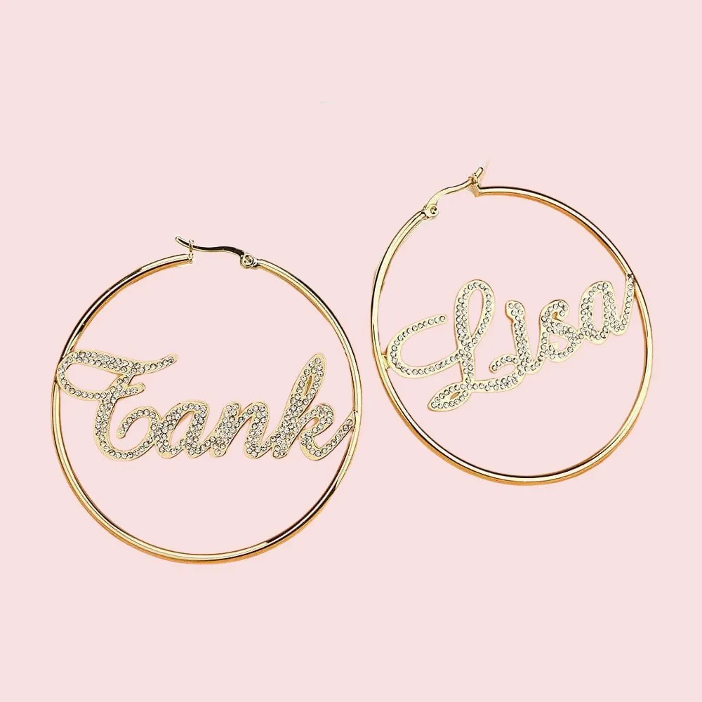 Diamond Nameplate Custom Hoop Earrings