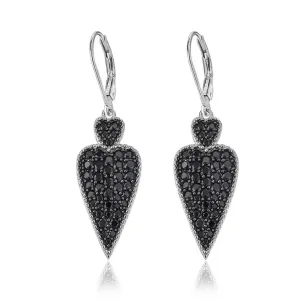 Double Heart 2.50 Ct Natural Black Spinel Drop Earrings