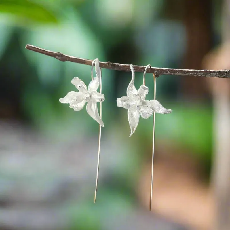 Elegant Iris Flower Dangle Earrings