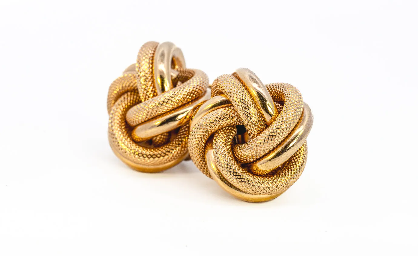 Elegant Yellow Gold Knot Style Earrings