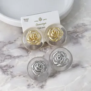 Embedded Rose Circle Resin Earrings