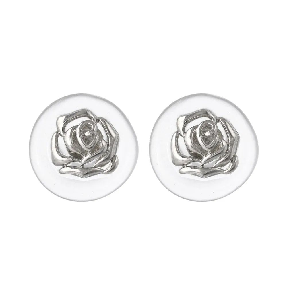 Embedded Rose Circle Resin Earrings