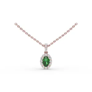 Emerald and Diamond Halo Necklace