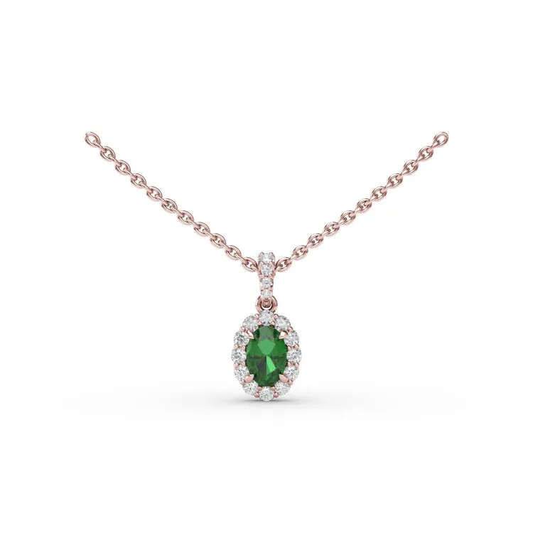 Emerald and Diamond Halo Necklace