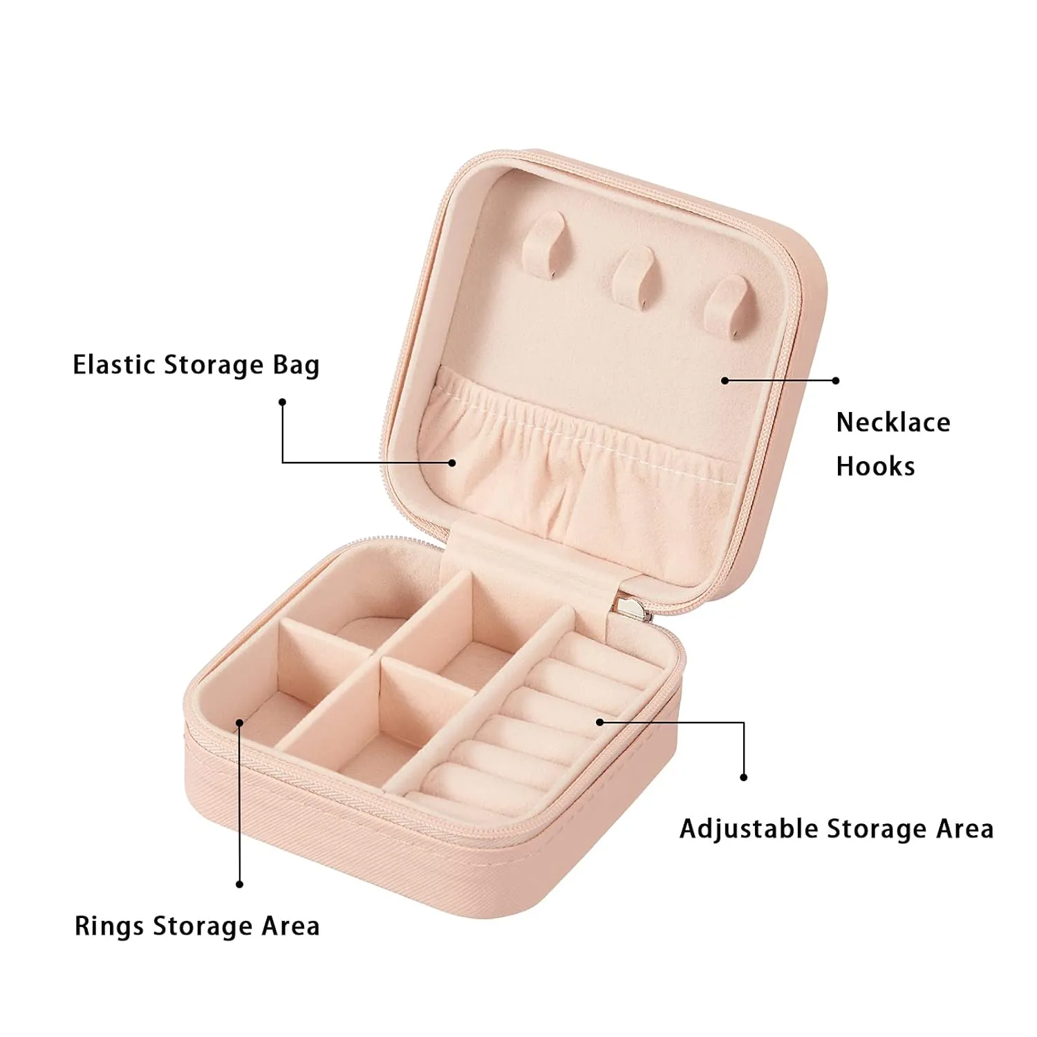 Estele Jewellery Organiser/Box Leather Zipper Lock Portable Mini Jewellery Storage Box Case with Dividers Container for Ring, Earrings, Necklace Jewelry Organizer for Women Travel-JOB-001-PINK JO-BOX