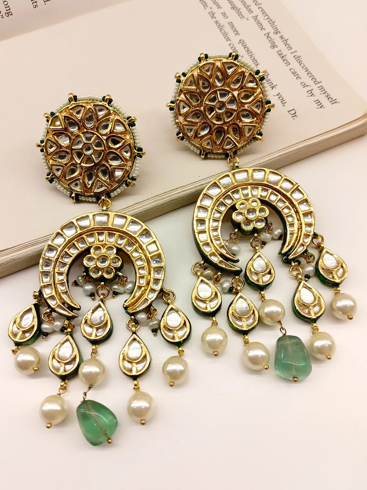 Eva Mint Green Long Kundan Earrings