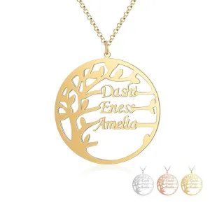 Family Tree Necklace Customized Nameplate with 3 Names Round Tree of Life Pendant