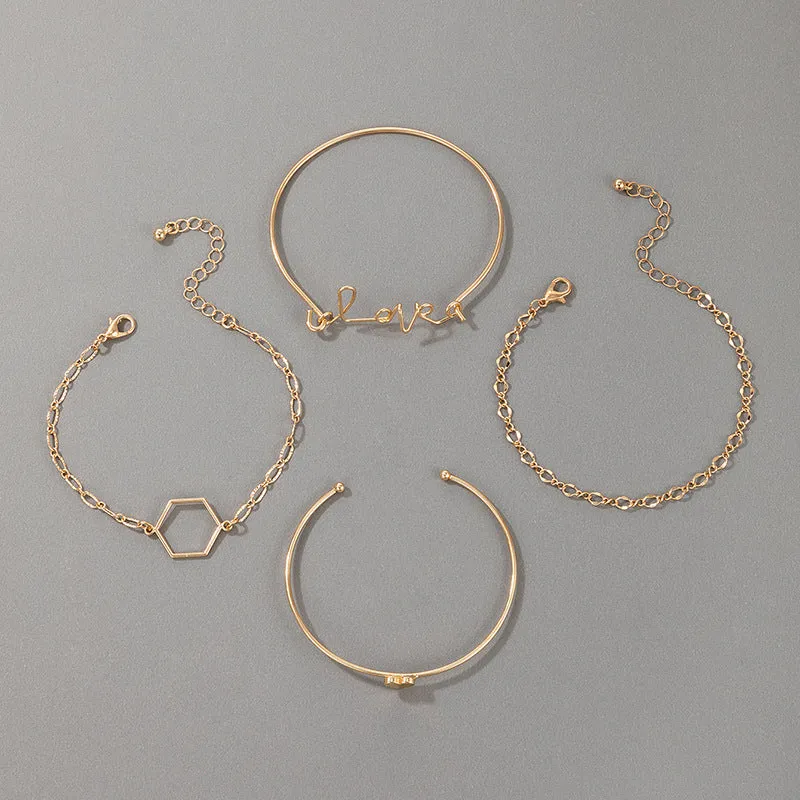 Female's Simple 4-piece Geometric Bracelet Set