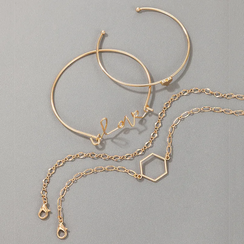 Female's Simple 4-piece Geometric Bracelet Set