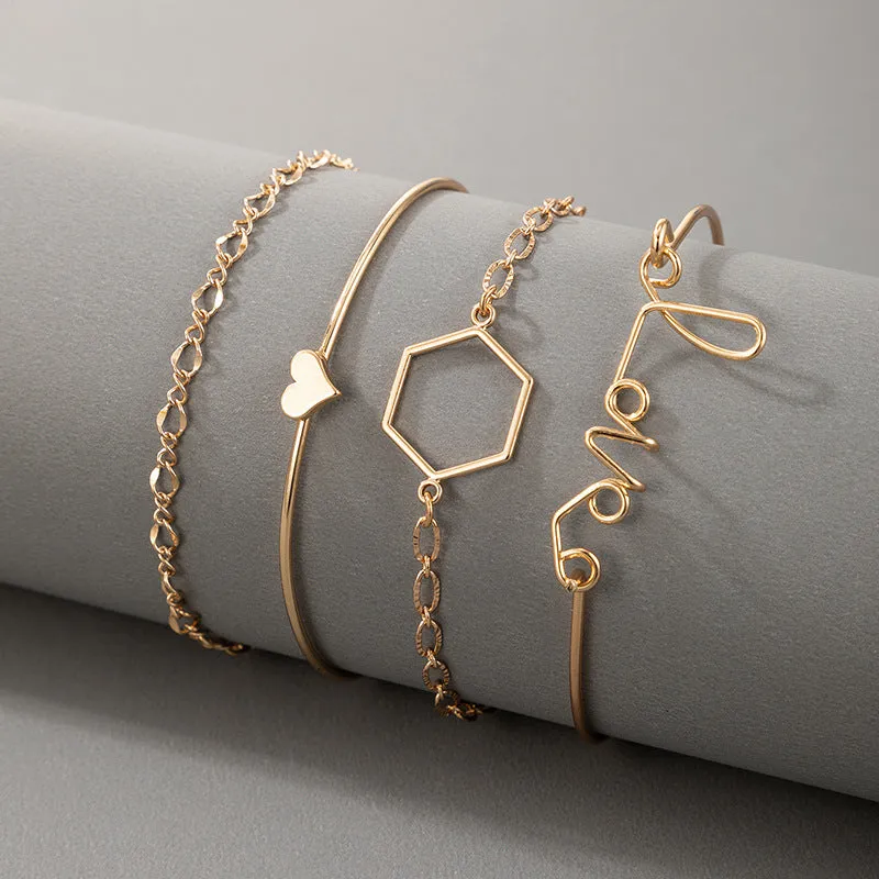 Female's Simple 4-piece Geometric Bracelet Set