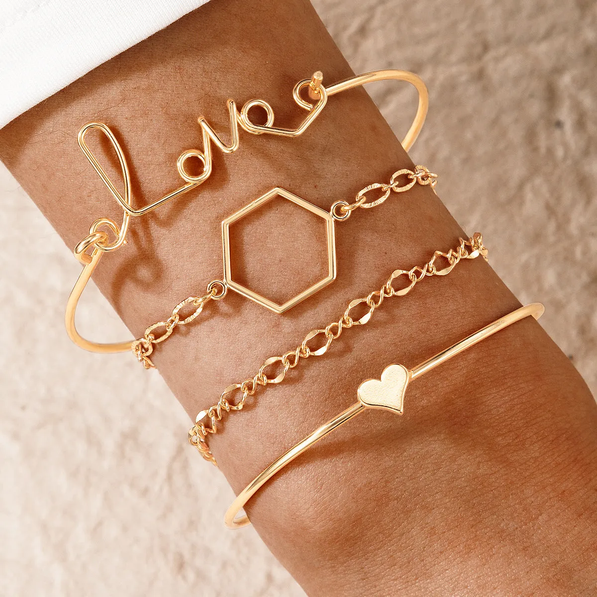 Female's Simple 4-piece Geometric Bracelet Set