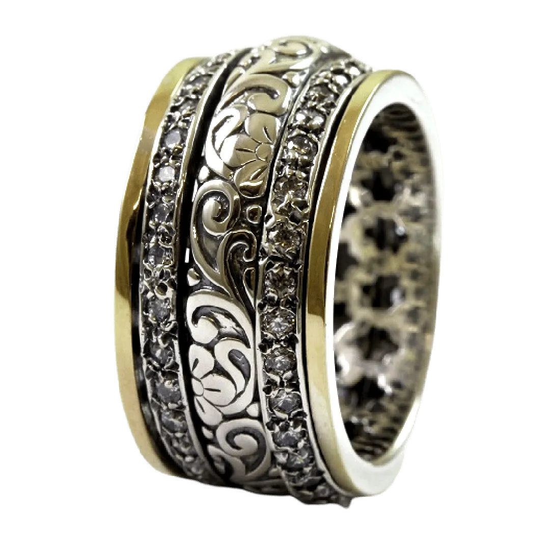 Fidget rings for women flowers design. Israeli Meditation Ring.