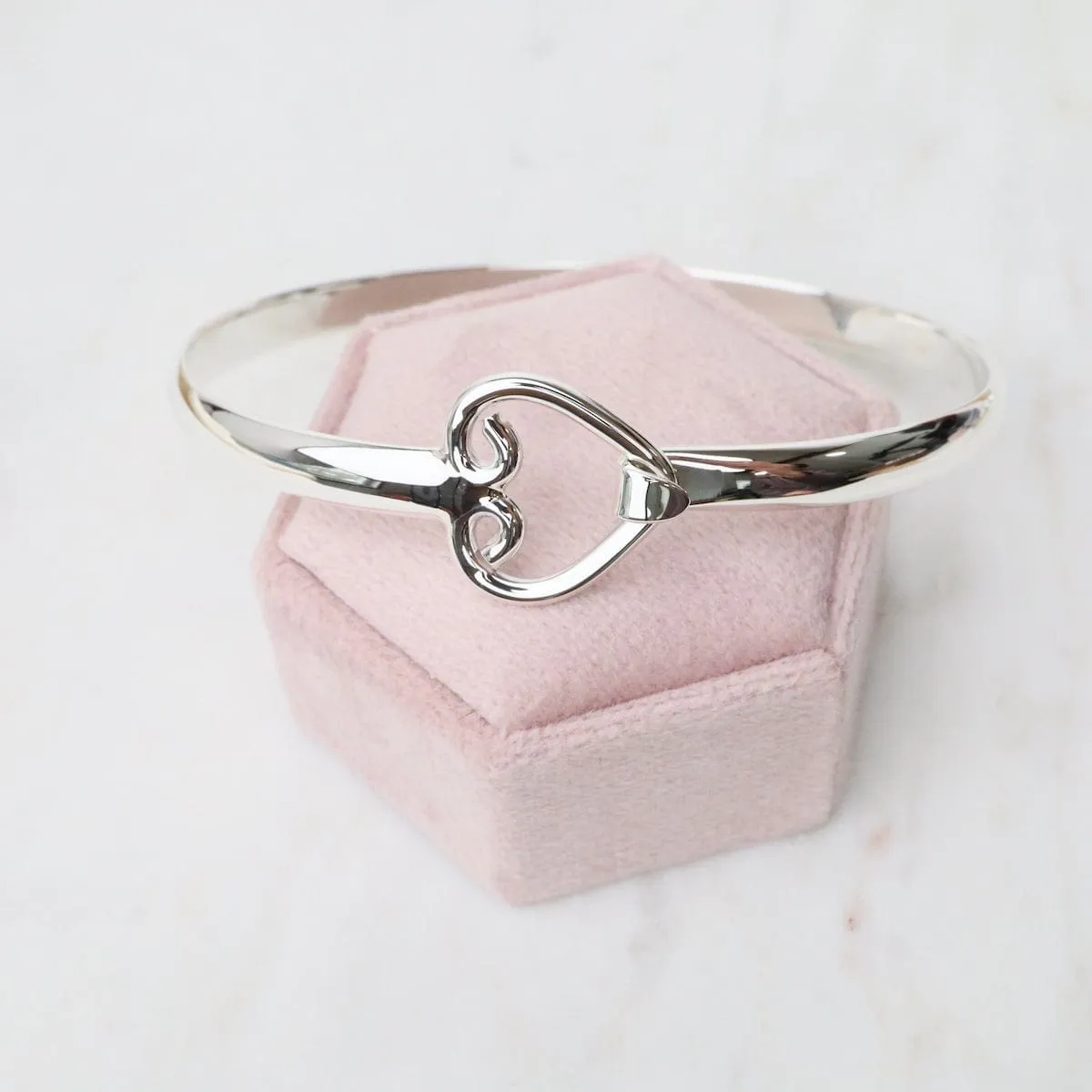 Front Latching Bangle with Heart in Front