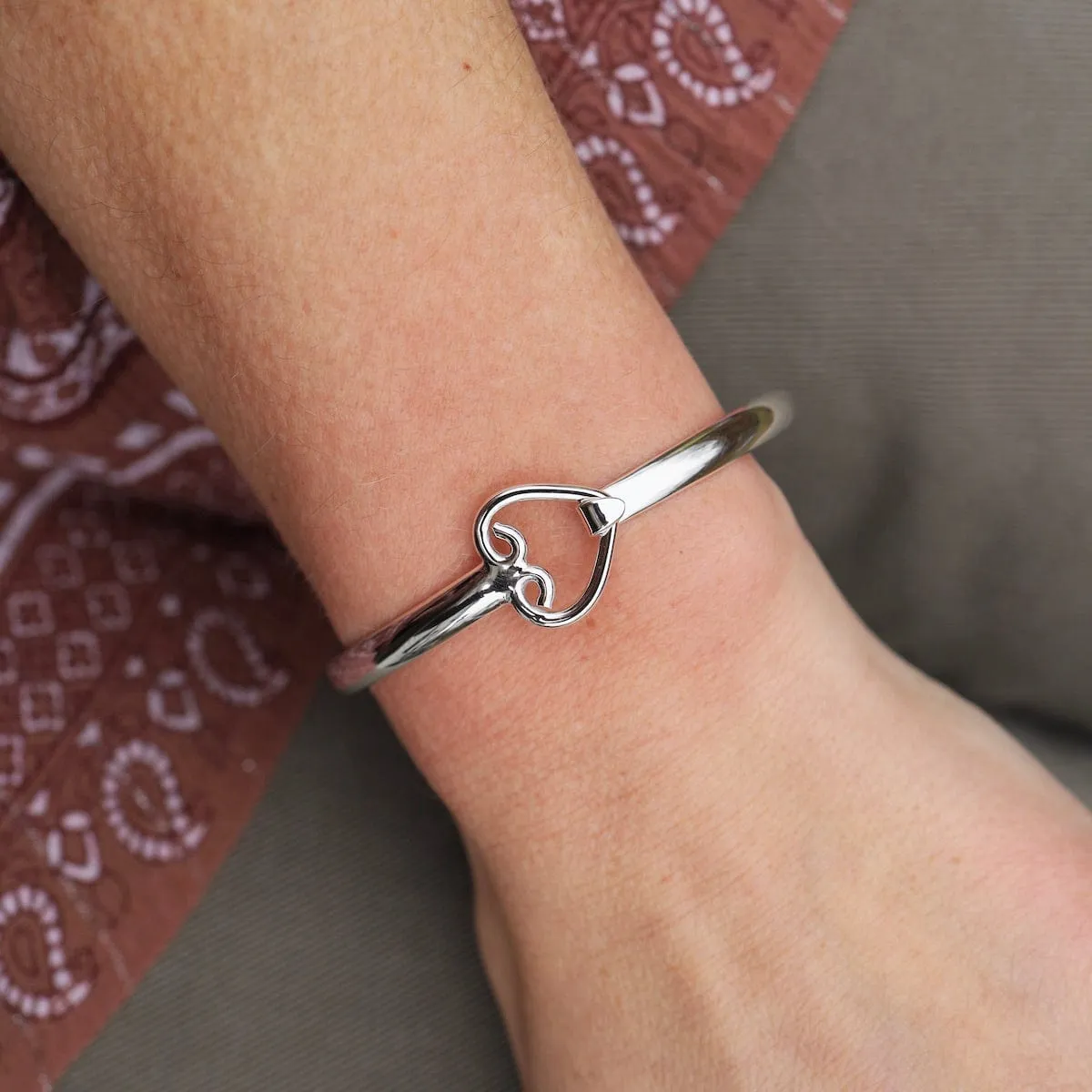 Front Latching Bangle with Heart in Front