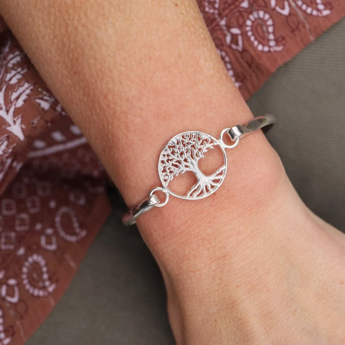 Front Latching Bangle with Tree of Life