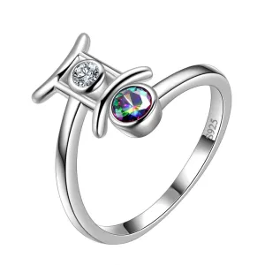 Gemini Zodiac Rings Women Girls Jewelry Birthday Gift Mystic Topaz 925 Silver