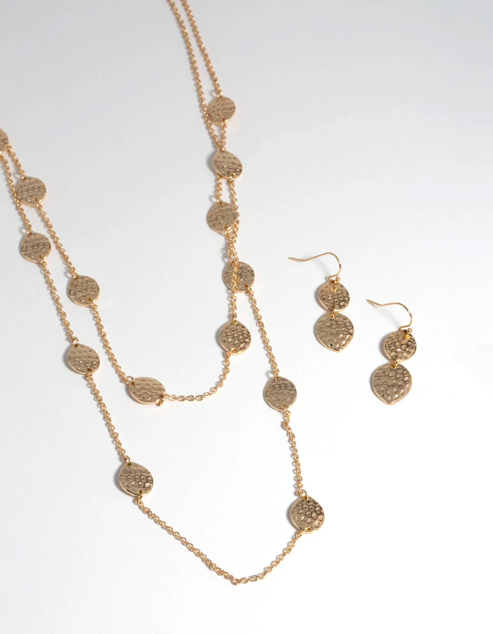 Gold Mid-Textured Layered Earrings & Necklace