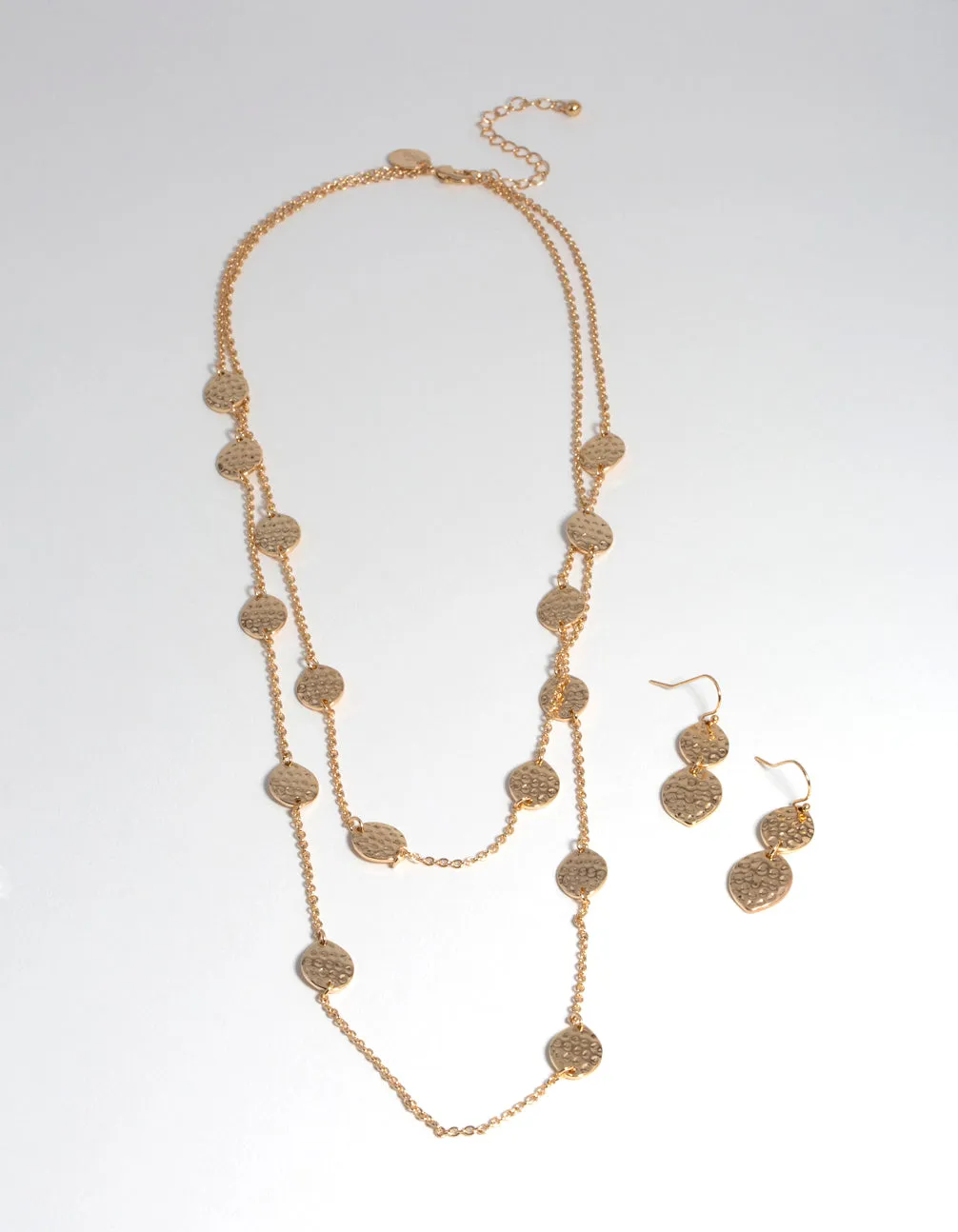 Gold Mid-Textured Layered Earrings & Necklace