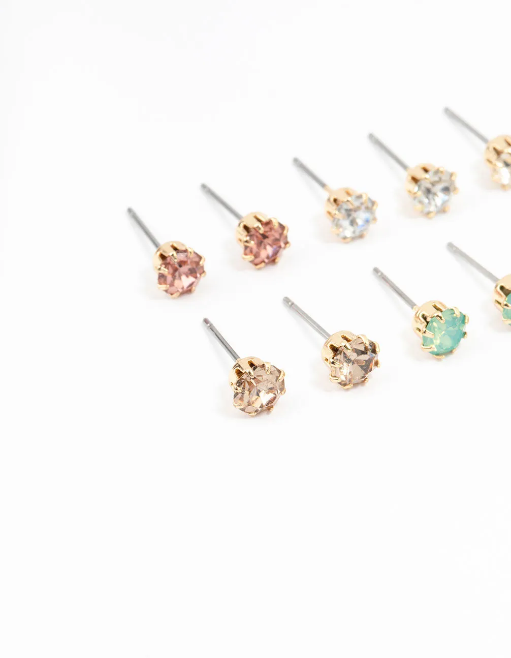 Gold Pastel Diamante Stud Earrings 8-Pack