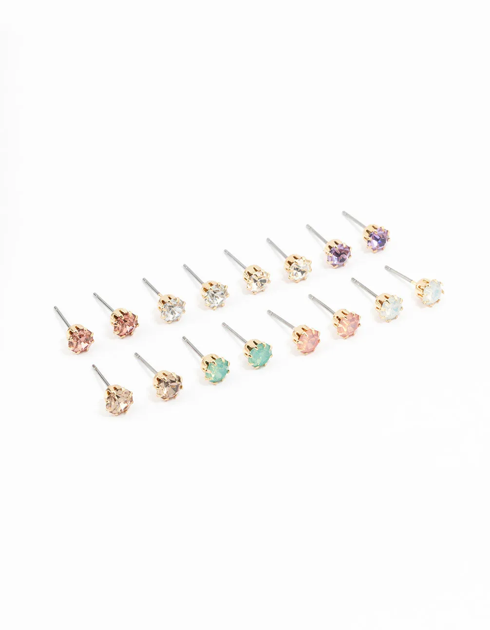 Gold Pastel Diamante Stud Earrings 8-Pack