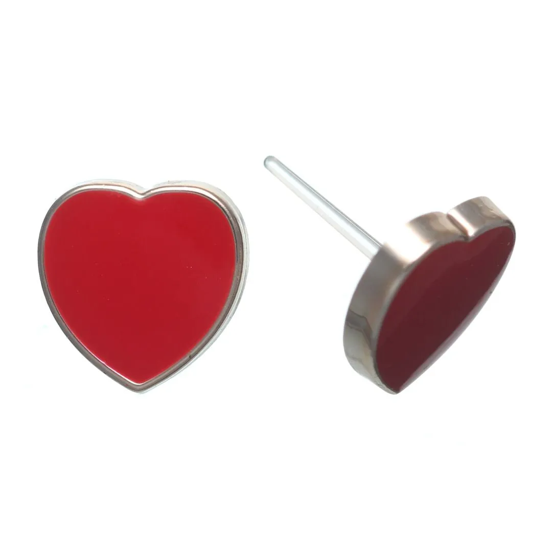 Gold Rimmed Heart Studs Hypoallergenic Earrings for Sensitive Ears Made with Plastic Posts