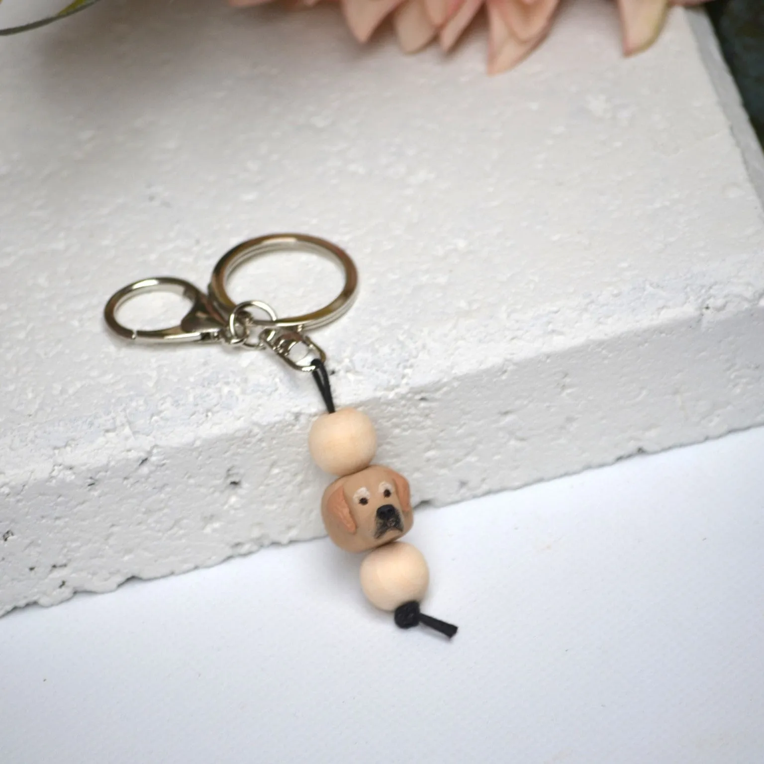 Golden retriever keyring - handmade polymer clay yellow lab dog keychain