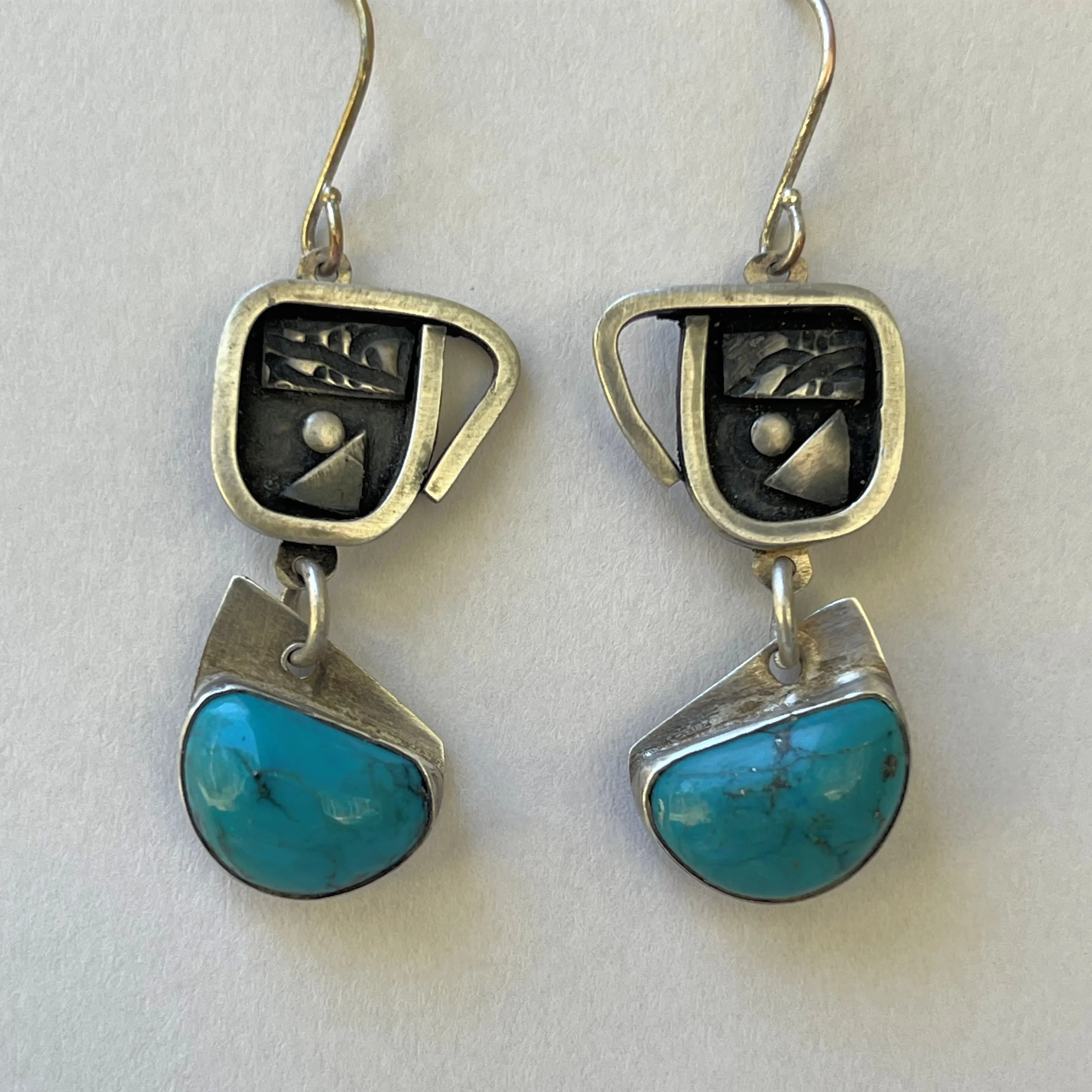 Handcrafted Sterling Silver Earrings with Custom-Cut Arizona Turquoise