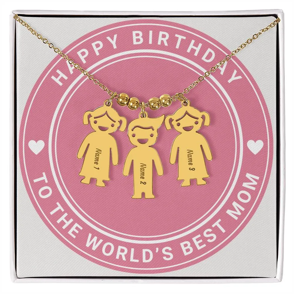 Happy Birthday To The World's Best Mom, Custom Engraved Kid Charm Necklace