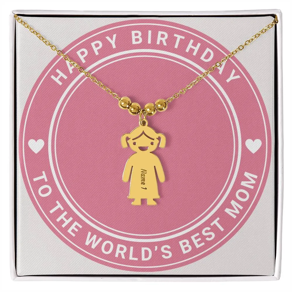 Happy Birthday To The World's Best Mom, Custom Engraved Kid Charm Necklace