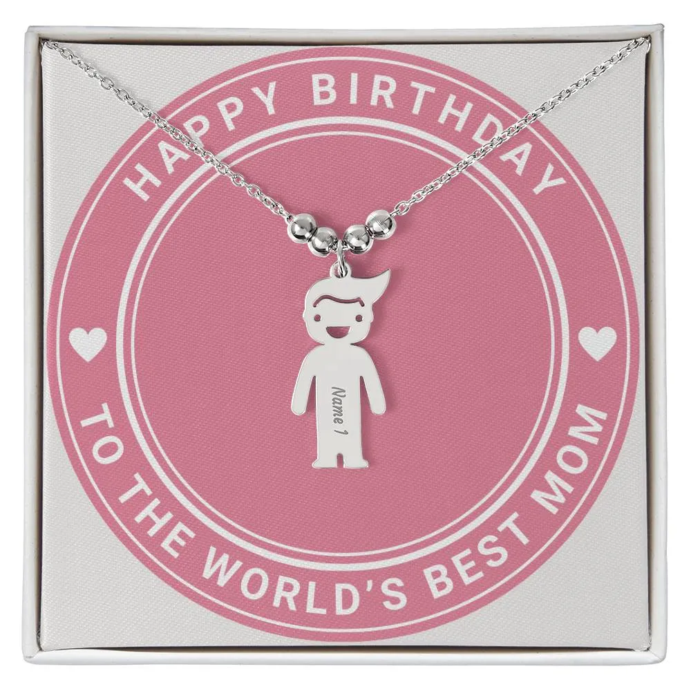 Happy Birthday To The World's Best Mom, Custom Engraved Kid Charm Necklace