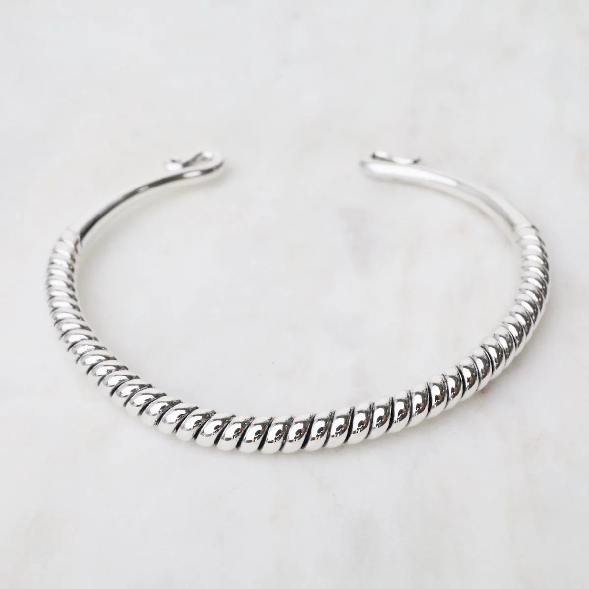 Heavy Twisted Sterling Silver Cuff with Curled Ends