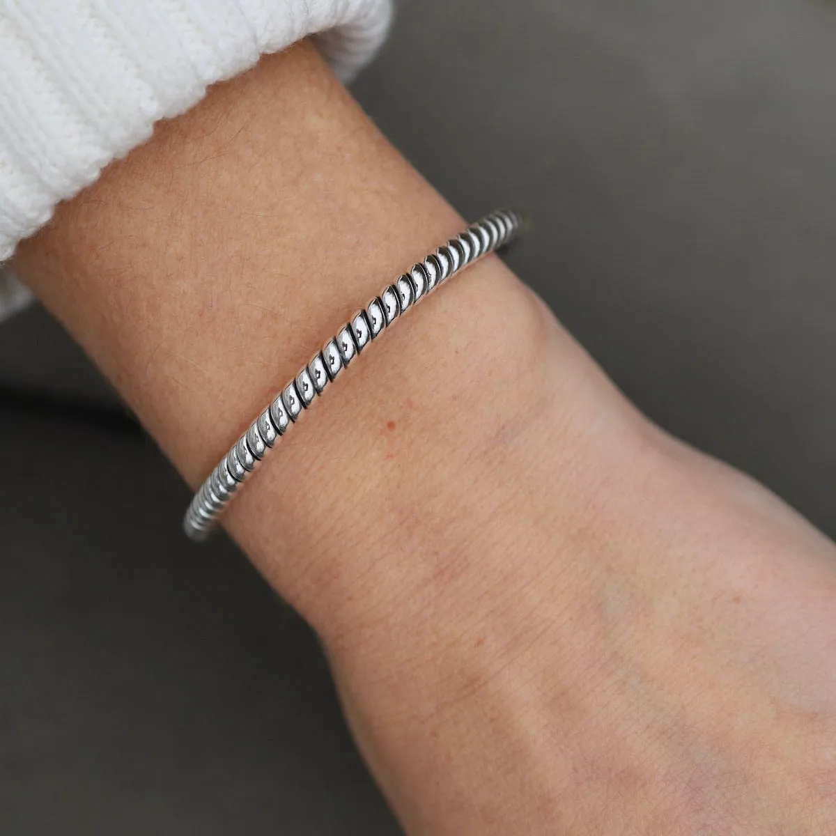 Heavy Twisted Sterling Silver Cuff with Curled Ends